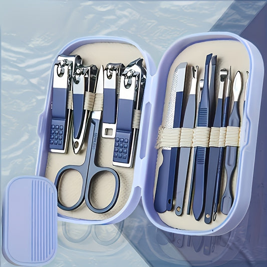 Professional Stainless Steel Nail Care Set with Morandi Color Muted Tones (9pcs/15pcs) - Manicure & Pedicure Kit Suitable for, Travel, Nail Salon - Portable Storage Box Included, Exfoliating File & Clippers, Blades